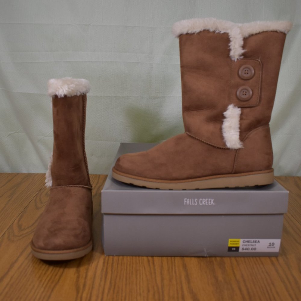 Falls Creek Mid Calf Faux Fur Lined Chelsea Boot Size 10